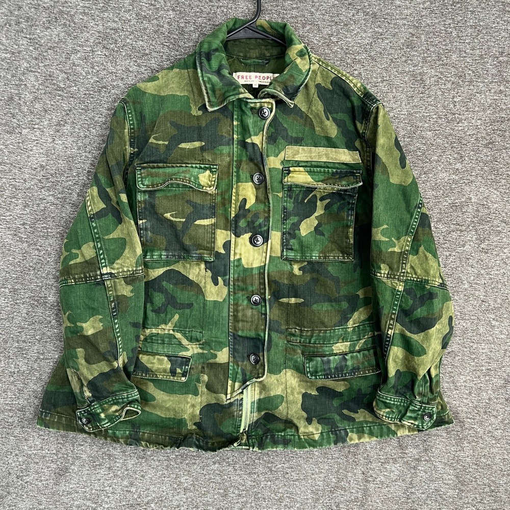 Free People‎ Seize the Day Camo Military Jacket XS Green Utility Coat